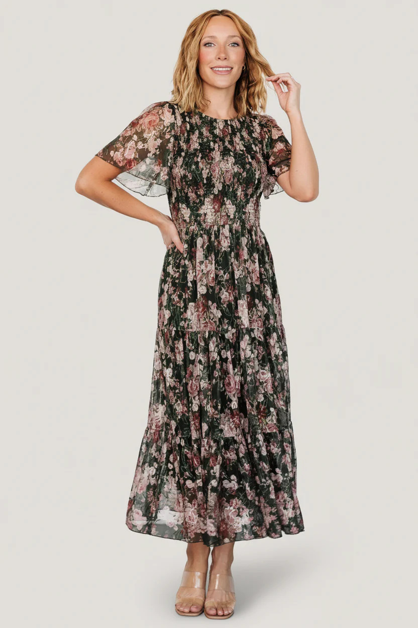 Mara Embroidered Tulle Midi Dress - Dark Green | Baltic Born | Baltic Born