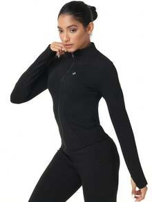 Missguided X Playboy Activewear Performance Zip Front Jacket Athletic Training Base Layer Compression Workout Running Yoga Fitness Gym Layer | SHEIN