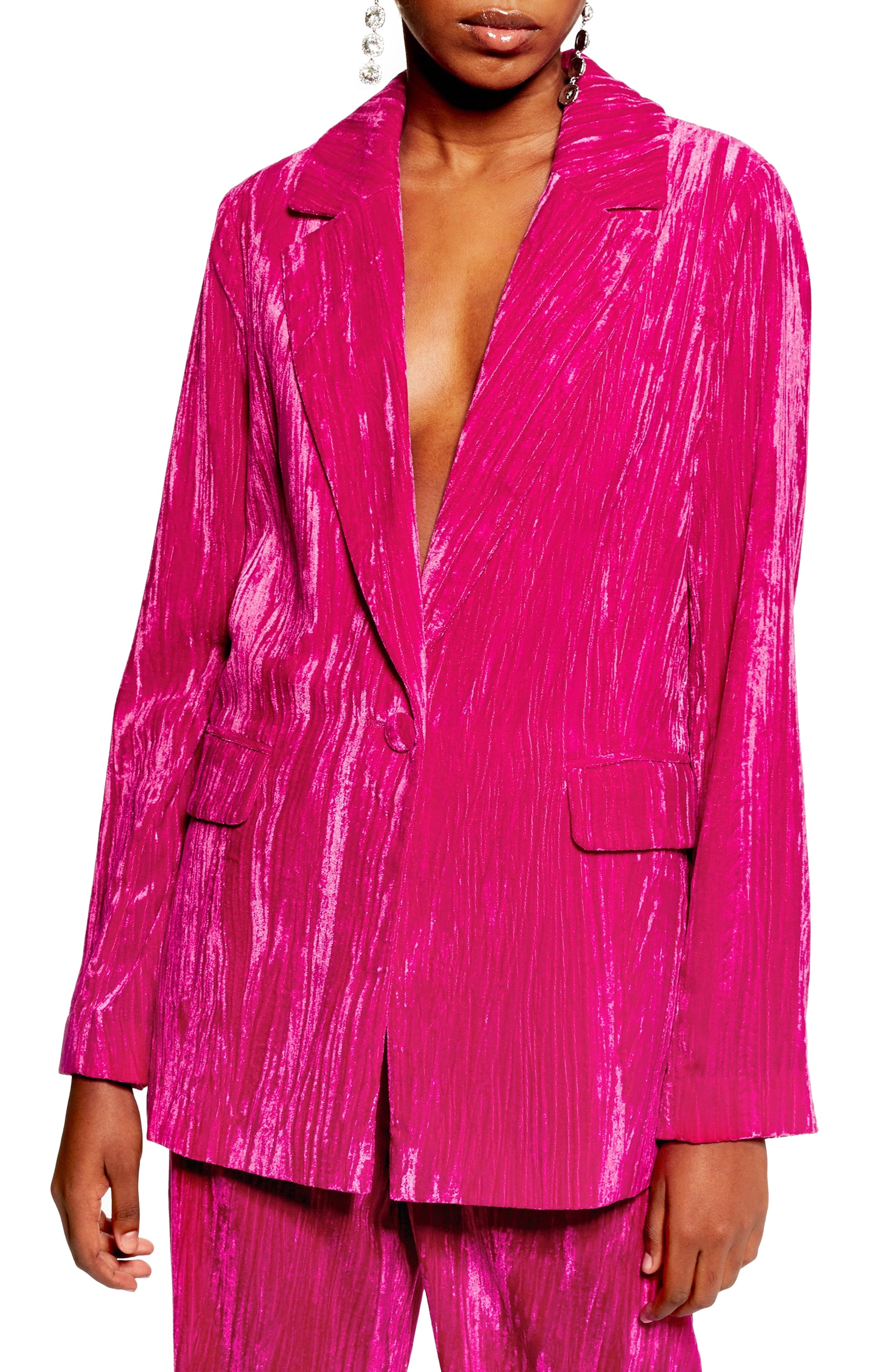 Women's Topshop Crinkle Velvet Jacket, Size 12 US (fits like 14) - Pink | Nordstrom