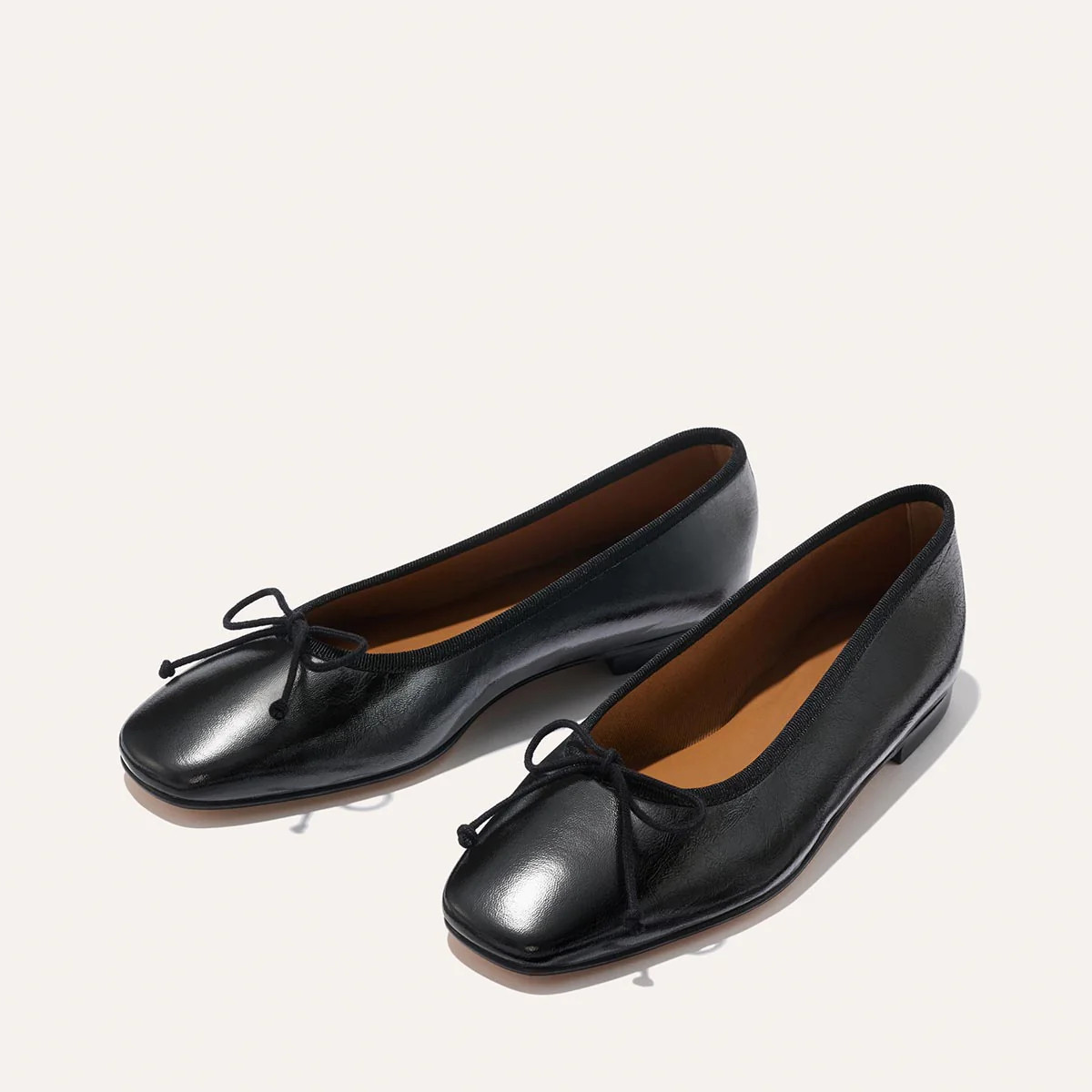 Black Nappa Leather Square Toe Ballet Flats | The Fonteyn | Margaux