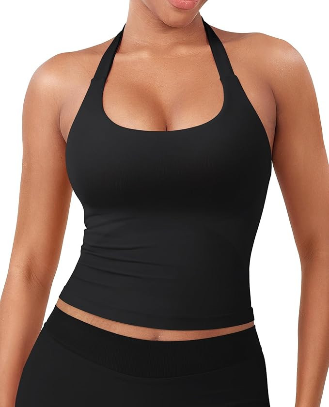 YEOREO SoftHue Women's Impact Halter Tank Top Longline Backless Scoop Neck Built-in Bra Sports Wo... | Amazon (US)