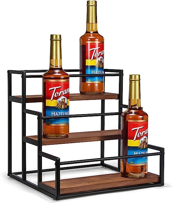 THYGIFTREE Coffee Syrup Rack Organizer Syrup Bottle Holder Stand for Coffee Bar 3-Tier 12 Bottles... | Amazon (US)
