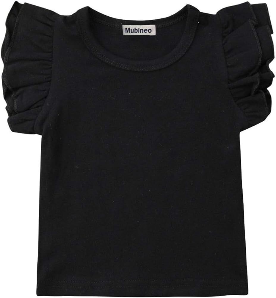 Mubineo Toddler Baby Girl Basic Plain Ruffle Sleeve Cotton T Shirts Tops Tee Clothes | Amazon (US)