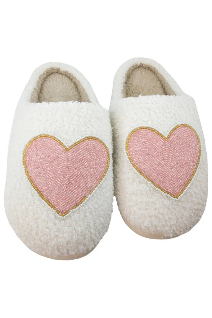 Beaded Pink & Gold Heart Women's House Slippers | Katydid.com