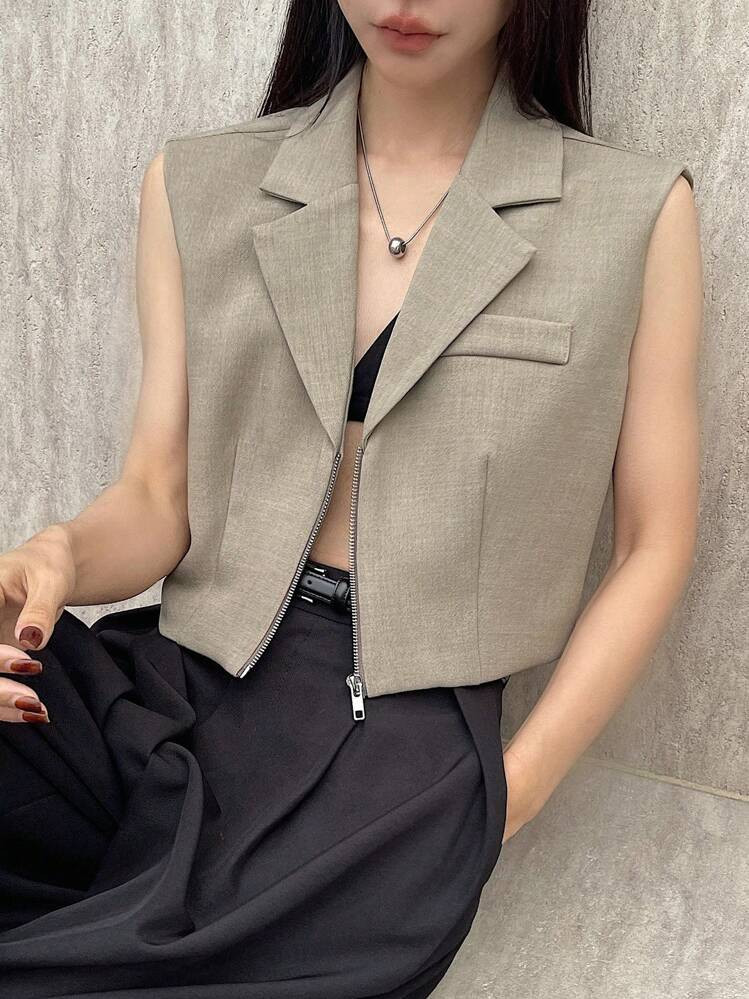 DAZY Women Zipper Sleeveless Vest Jacket, Minimalist Stylish Casual Everyday Wear Business Attire | SHEIN