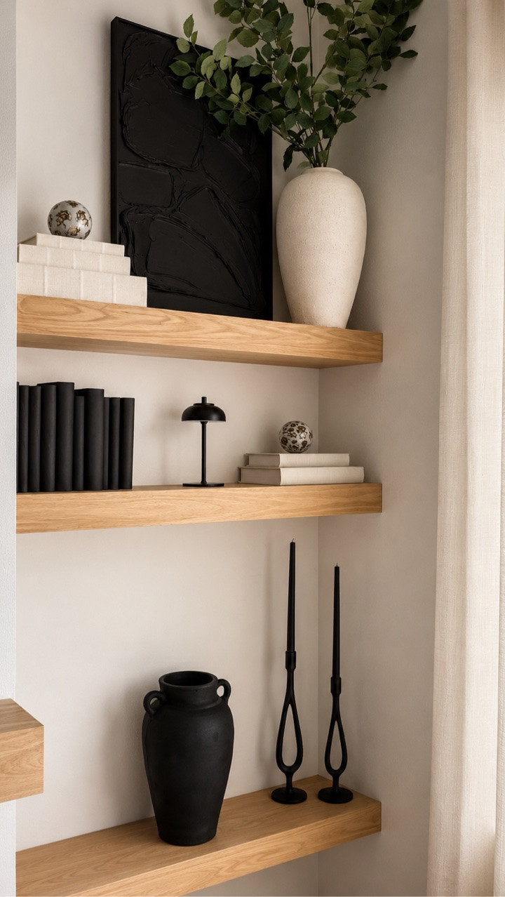 Is it a crime to restyle your shelves until the vibe feels just right? Because this new black terracotta vase instantly added the moody texture my living room shelves needed. Linked my shelf decor + styling favorites in my LTK 🖤#LTKFinds #LTKStyleTip #HomeDecor #ShelfDecor #OpenShelving #LivingRoomDecor #ModernHome #NeutralHome #TerracottaVase #BlackDecor #MoodyHome #OrganicModern #MinimalHome #CozyHome

#LTKHome #LTKHome #LTKSeasonal