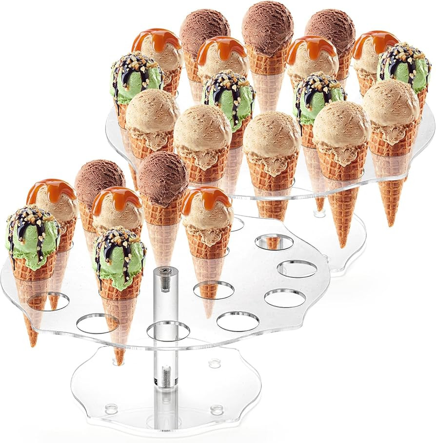 yarlung 2 Pack Ice Cream Cone Holder, 16 Holes Acrylic Waffle Cone Display Stand, Clear Hand Roll... | Amazon (US)