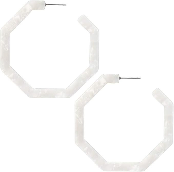 wowshow Acrylic Resin Hoop Earrings for Women Statement Fashion Geometric Octagon Earrings | Amazon (US)