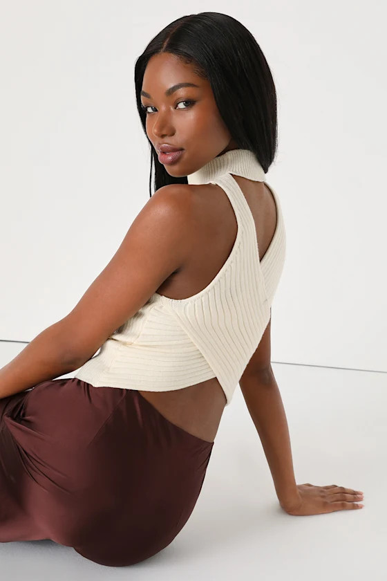 Radiant Vibes Ivory Ribbed Cross Back Tank Top | Lulus (US)