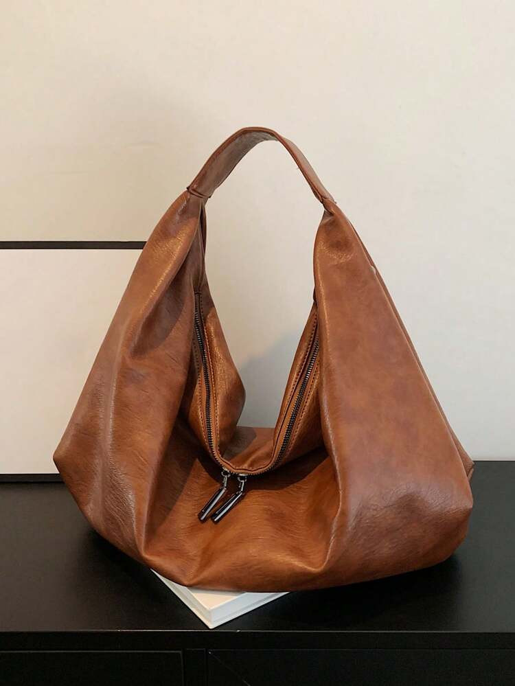 Fashionable Simple Soft Leather Shoulder Bag With Large Capacity, Can Be Used As Handbag Or Crossbody Bag, Solid Color, Suitable For Daily Use,Large Retro Style Hobo Bag Large Capacity PU Tote Bag Women's Casual Shoulder Bag Armpit Bag,Suitable For Shopping,Commuting,Work And School,Suitable For College Students,White-Collar Workers And Rookies | SHEIN