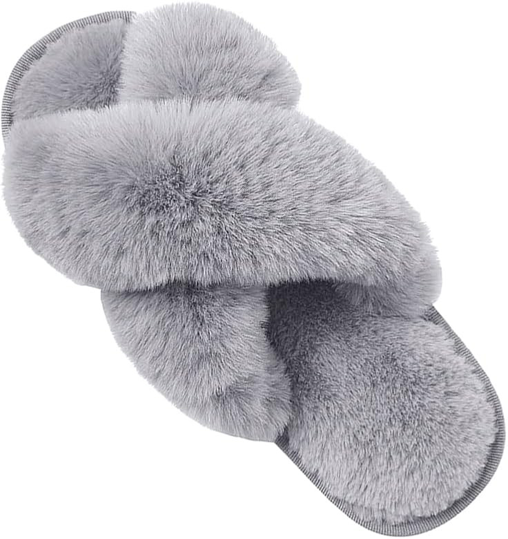 Hi Clasmix Fuzzy Slippers for Women-Cross Band Cozy House Home Bedroom Fluffy Slippers Plush Furr... | Amazon (US)
