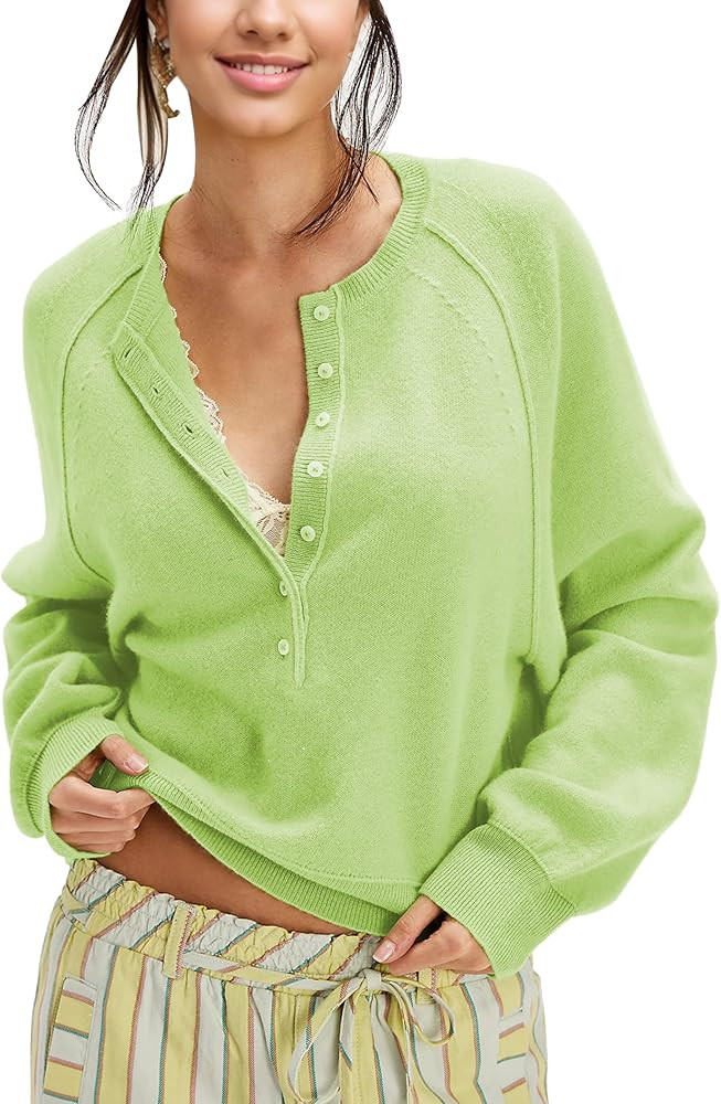 Women's Half Button Down Pullover Knit Sweater Casual Henley Long Sleeve Tunic Tops Loose Fit Tre... | Amazon (US)