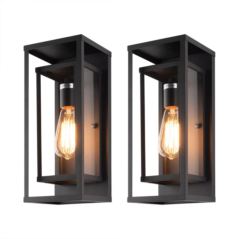 Rasharkin Classic Outdoor Wall Sconce 1 Light in Matte Black Rectangular Metal Frame and Clear Gl... | Wayfair North America