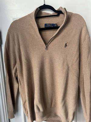Polo Ralph Lauren Sweater Mens Large L 1/4 Zip Pullover Cotton Knit Tan Beige | eBay US