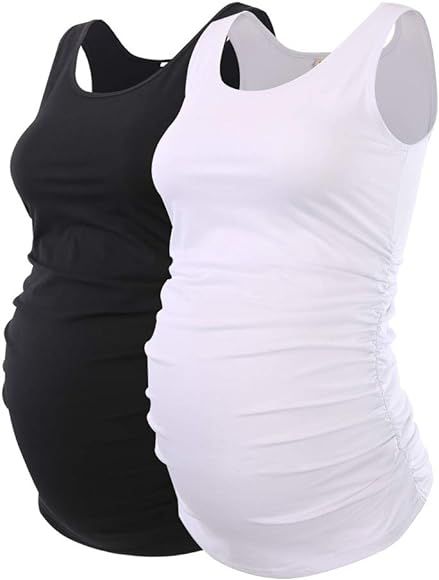 Liu & Qu Maternity Basic Tank Top Mama Clothes Sleeveless Women's Solid Side Ruching Vest | Amazon (US)