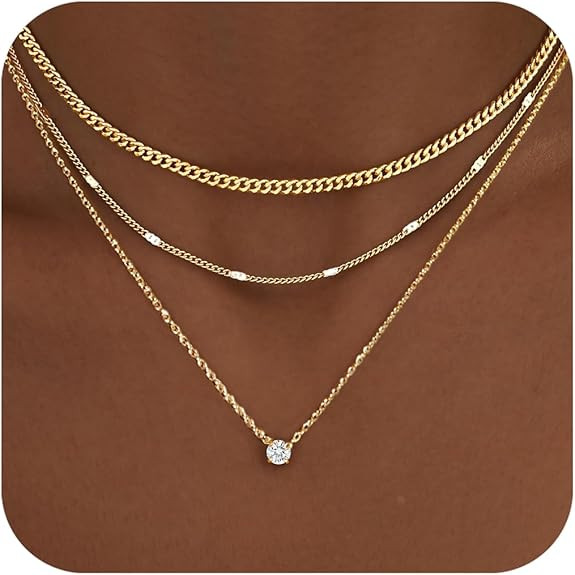 WomenGifts Layered Gold Necklaces for Women, 14K Gold Sterling Silver Plated Dainty Pendant Neckl... | Amazon (US)