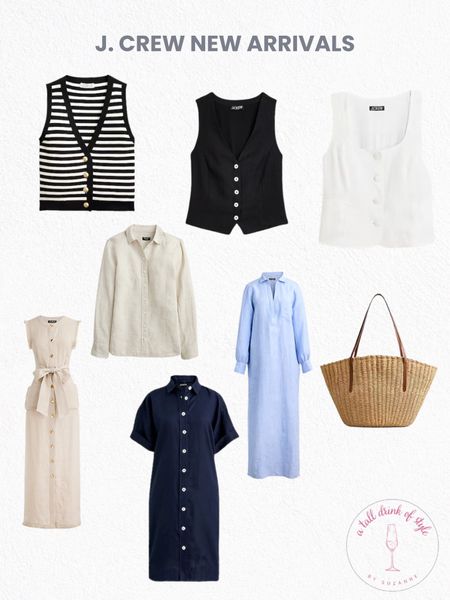 New spring and summer arrivals at JCrew
Stripes vest, black vest, white vest, linen dress, straw bag, blue dresss

#LTKover40 #LTKworkwear #LTKfindsunder100