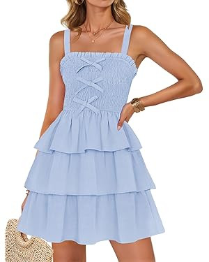 ZESICA Summer Mini Dresses for Women 2025 Sleeveless Smocked Square Neck Ruffle Tiered Layered A ... | Amazon (US)