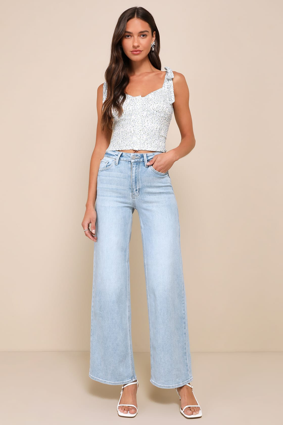 Palazzo Light Wash Denim High Rise Wide-Leg Jeans | Lulus