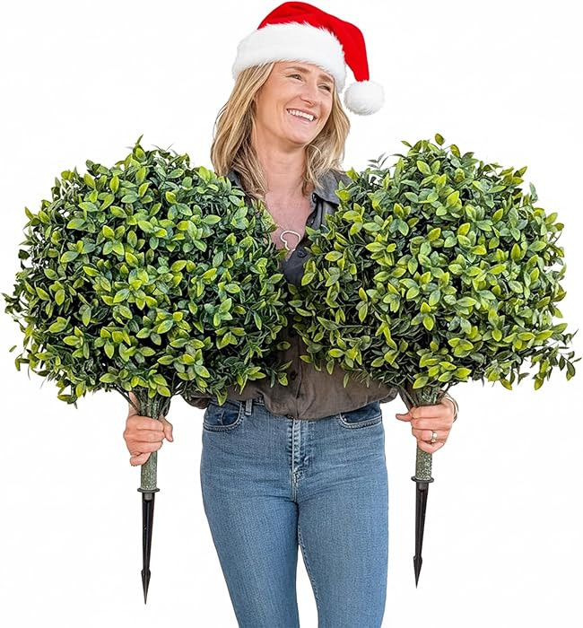 365 Curb Appeal Spiked Artificial Topiary Ball Two Pack (Cedar Boxwood) | Amazon (US)