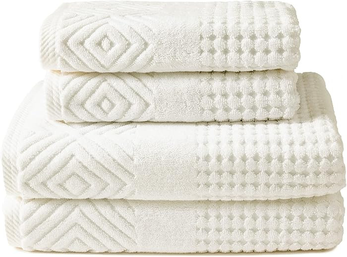 Texere 100% Organic Cotton Diamond Jacquard 700 GSM Luxury Bath Towel Sets - Ultra Soft and Absor... | Amazon (US)