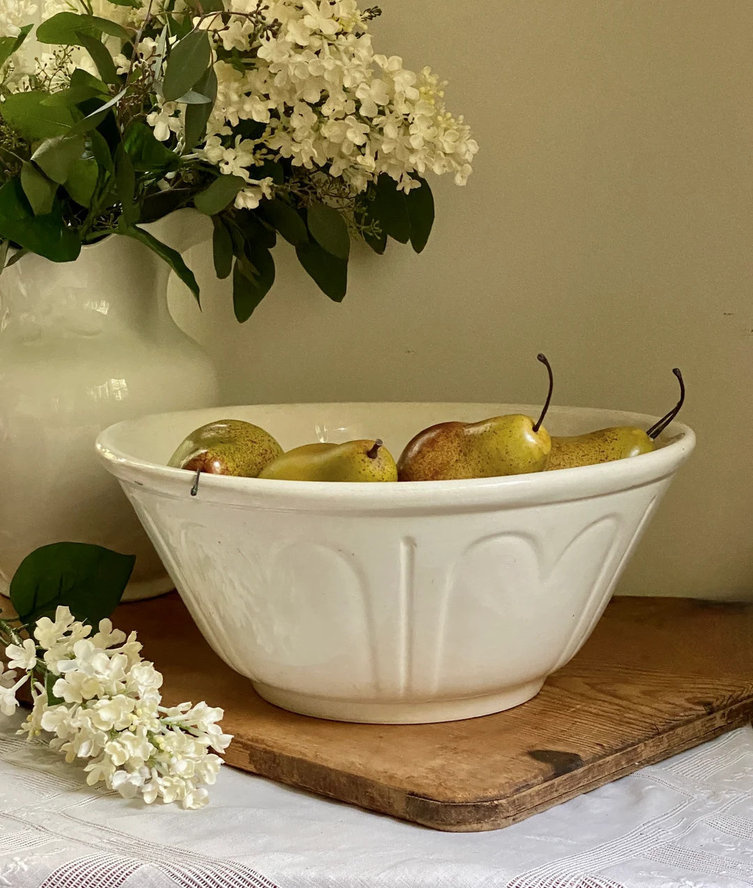 Antique Extra Large Ironstone Pottery Mixing Dough Bowl Hearts Design 19th Century | Etsy (US)