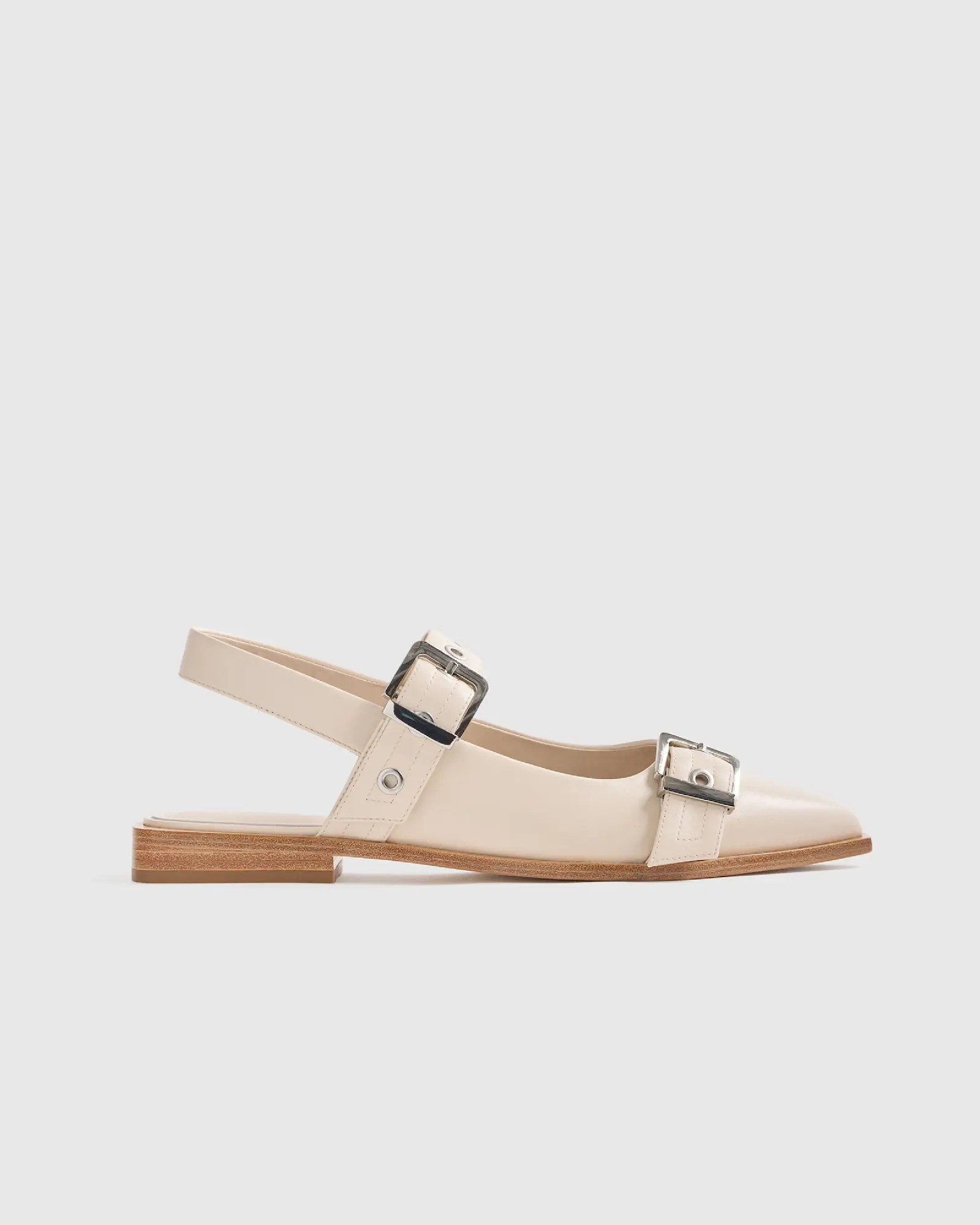 Italian Leather Bold Buckle Slingback Flat in Bone | Quince