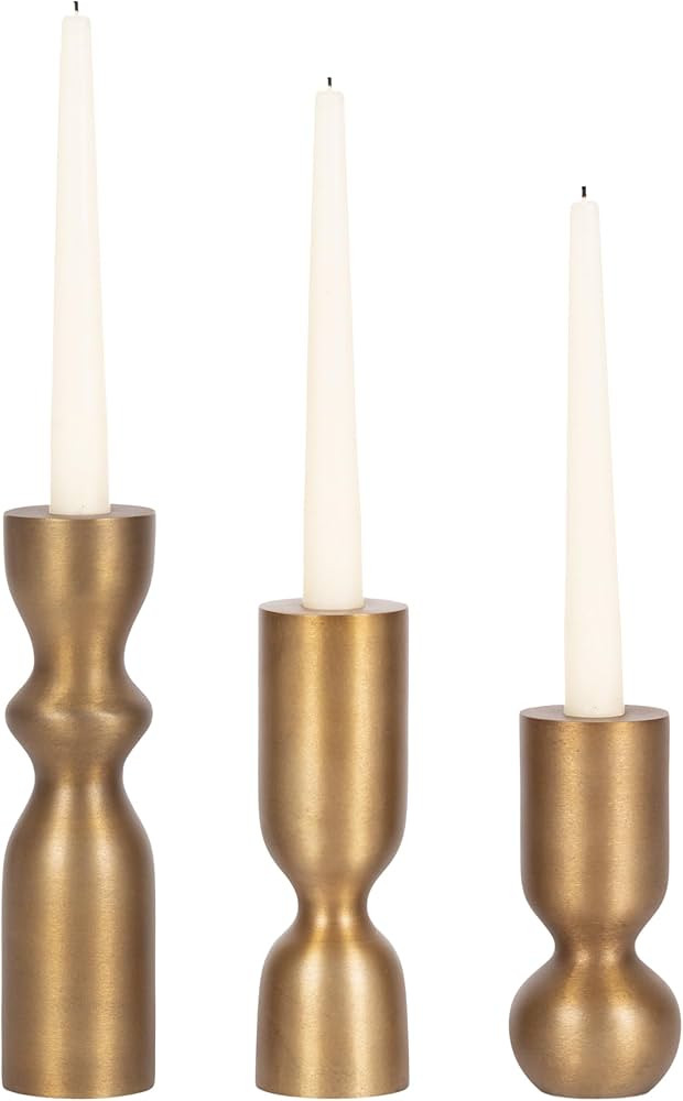 Kate and Laurel Pico Modern Three-Piece Metal Taper Candle Holder Set, Set of 3, Brass, Transitio... | Amazon (US)
