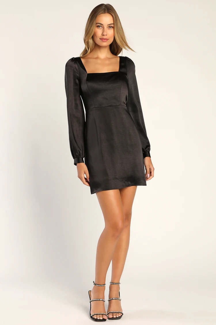 Got The Love Black Satin Square-Neck Mini Dress | Lulus (US)
