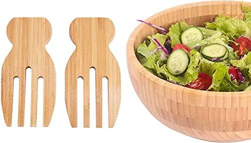 Bamboo Salad Bowl with Tongs, Large 9.8inch Wood Serving Bowl for Fruits or Salads,Natural Organi... | Amazon (US)