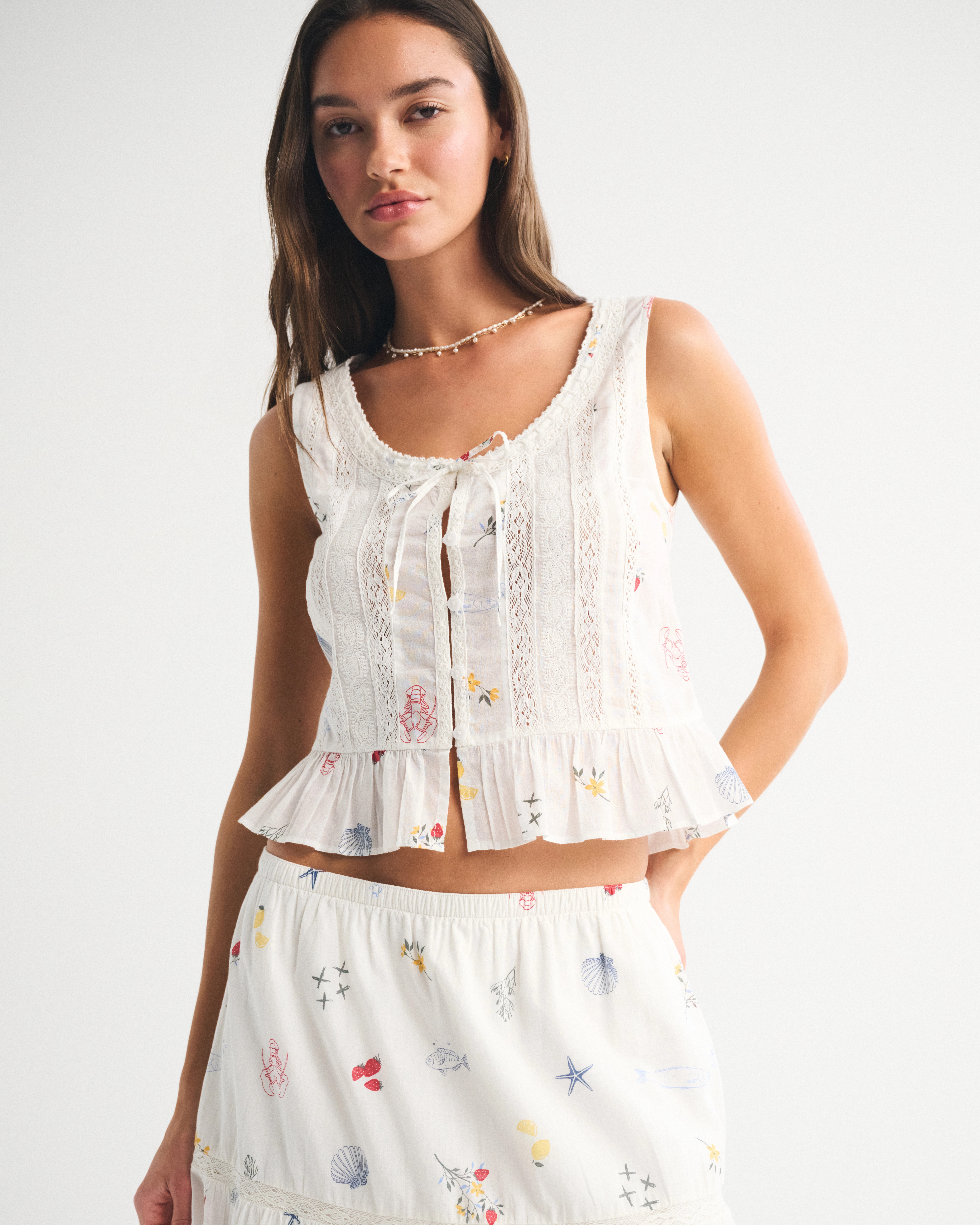Button-Through Lace-Trim Tank | Abercrombie & Fitch (US)