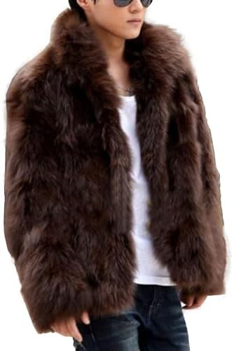 Men's Fall Faux Fur Jacket Furry Lapel Collar Male Long Sleeve Outerwear Fluffy Winter Warm Parka... | Amazon (US)