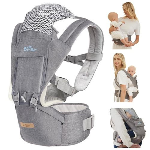 Bear Baby Carrier, 6-in-1 Baby Carrier Newborn to Toddler with Hip Seat (Ergonomic M Position) for 3-36 Month/ 7-44lbs Baby, Adjustable Size for Enhanced Lumbar Support, Perfect for On-The-go | Amazon (US)