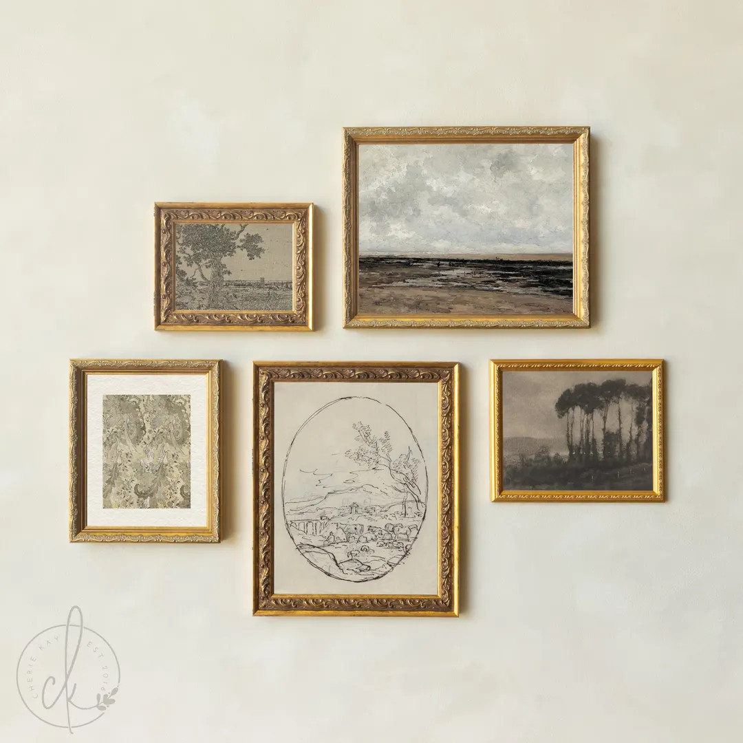 Vintage Art Prints | Framed Gallery Wall Set | Neutral Landscape Wall Decor | G17 - Etsy | Etsy (US)