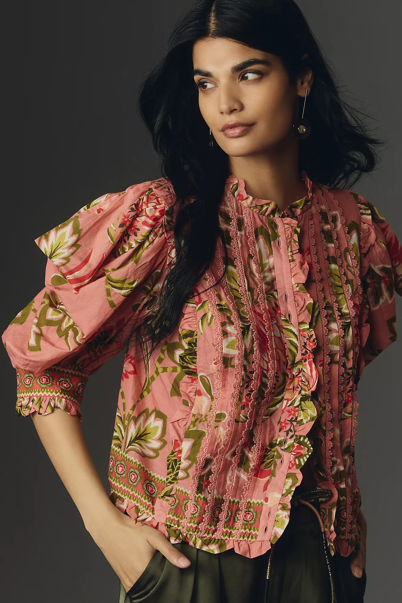 Farm Rio Aura Floral Short-Sleeve Blouse | Anthropologie (US)