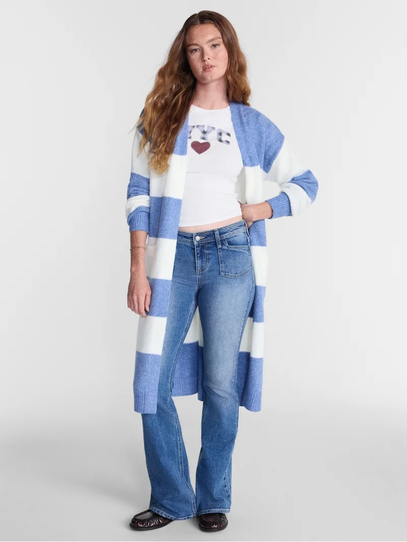 No Boundaries Open Front Duster Cardigan Sweater, Midweight, Women's XXS-XXL | Walmart (US)