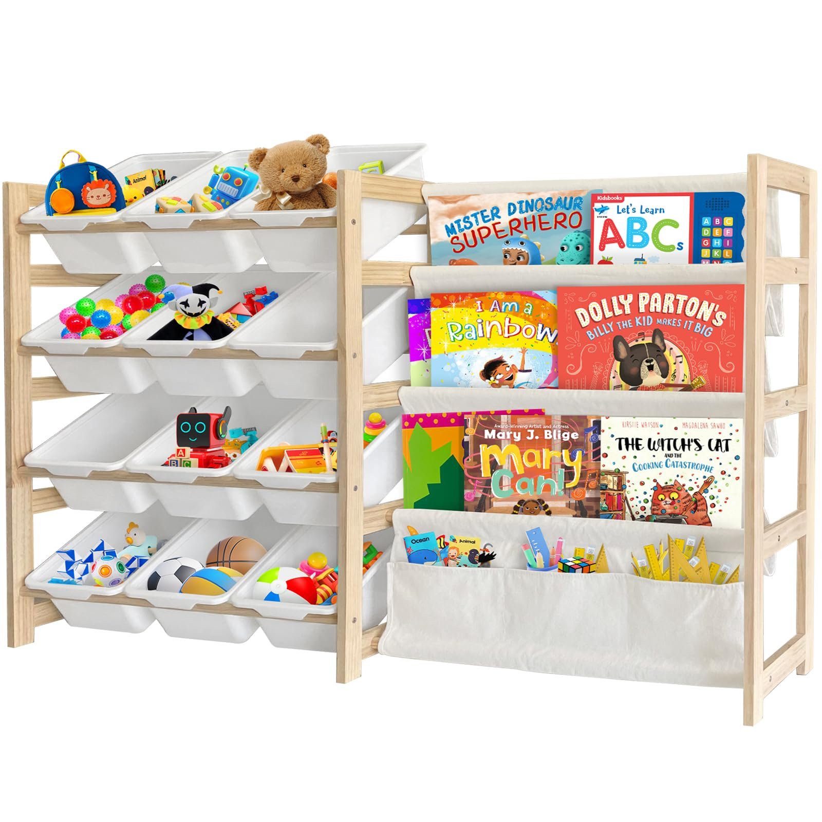 Toy Storage Organizer with Bookshelf - 12 Storage Bins 4-Tier Multipurpose Shelf to Organize Toys... | Walmart (US)