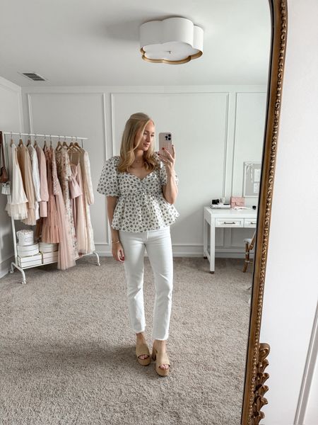 This adorable top from Nordstrom is currently on sale! I have it paired with my favorite Mother Jeans! Wearing size small in the top and 28 in the jeans. Summer outfits // date night outfits // brunch outfits // summer tops // white jeans // Nordstrom finds // Nordstrom sale // Nordstrom fashion 

#LTKSaleAlert #LTKSeasonal #LTKStyleTip
