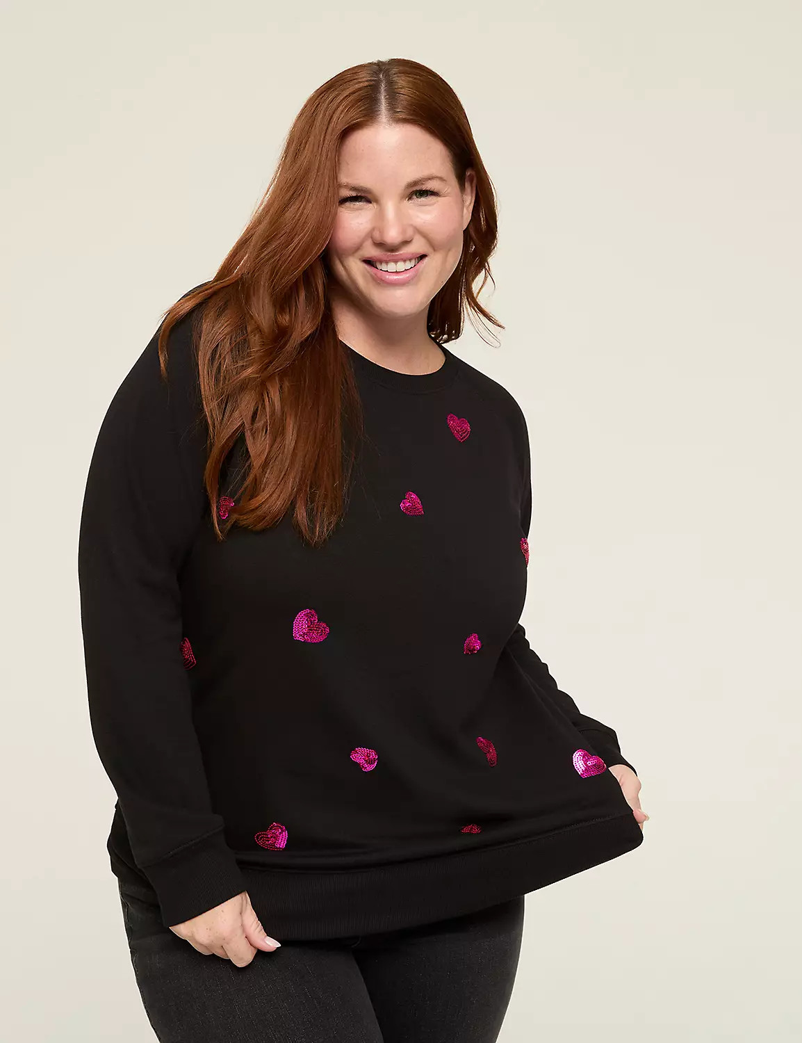 Sequin Heart Crew-Neck Sweatshirt | Lane Bryant (US)