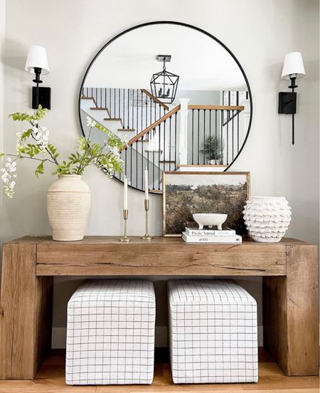 Spring console table with oversized mirror, faux wisteria, affordable lighting and ottomans! @target @wayfair @potterybarn

#LTKSeasonal #LTKstyletip #LTKhome