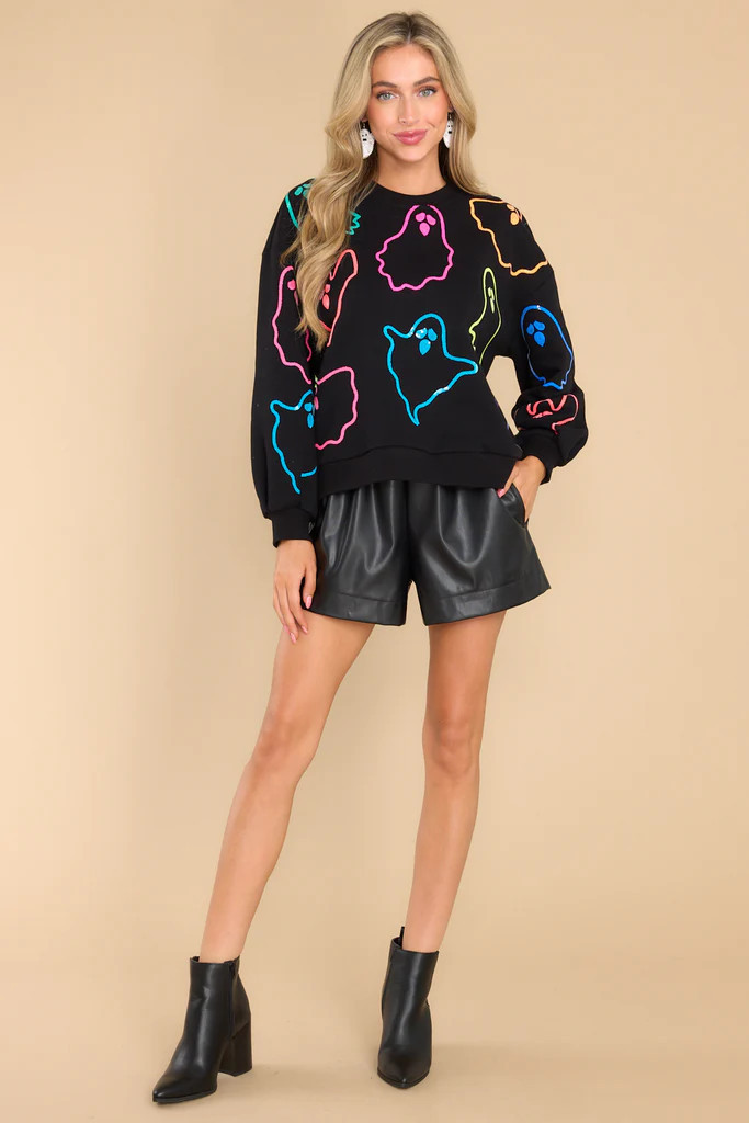 Spooky Ghost Black & Rainbow Sweatshirt | Red Dress 