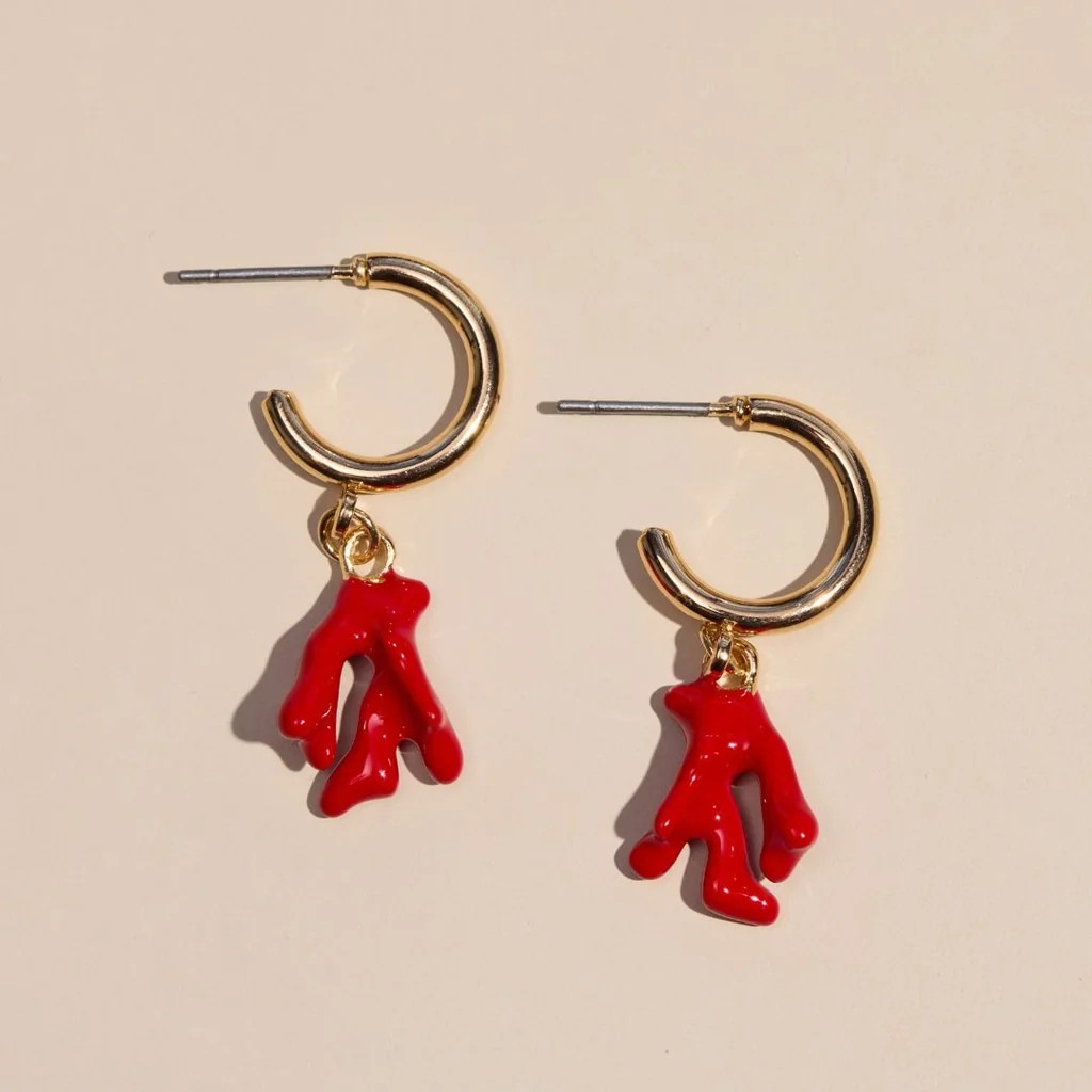 Red Coral Huggie Earrings | Nickel and Suede