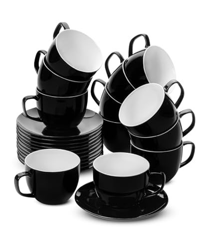 BTaT- Tea Cups and Saucers, Set of 12, 8oz, Black, Porcelain Tea Set for Adults, Cappuccino Cups | Amazon (US)