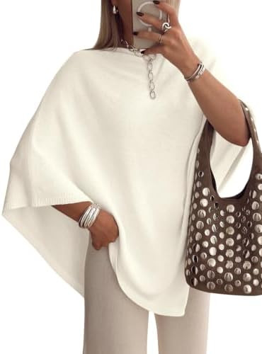 Saodimallsu Womens Poncho Sweater Boat Neck Batwing Sleeve Fall Trendy Casual Knit Pullover Cape ... | Amazon (US)