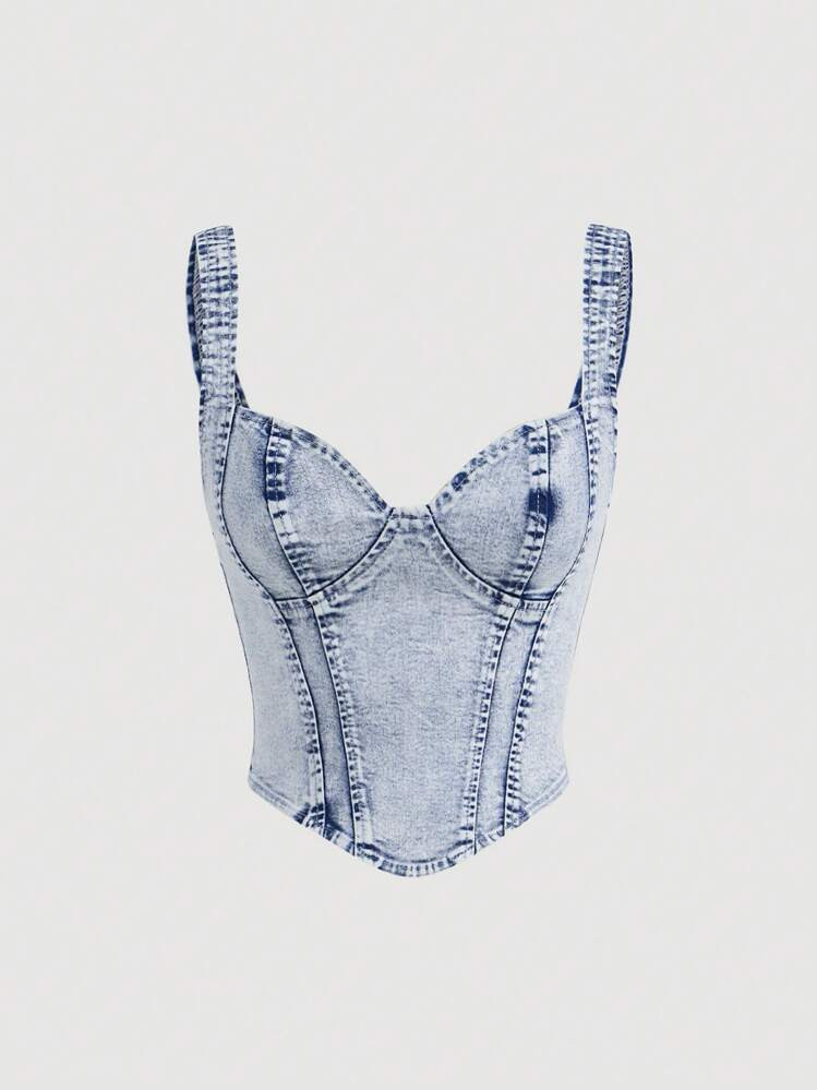 SHEIN MOD Women Casual Asymmetric Hem Denim Suspender Top | SHEIN