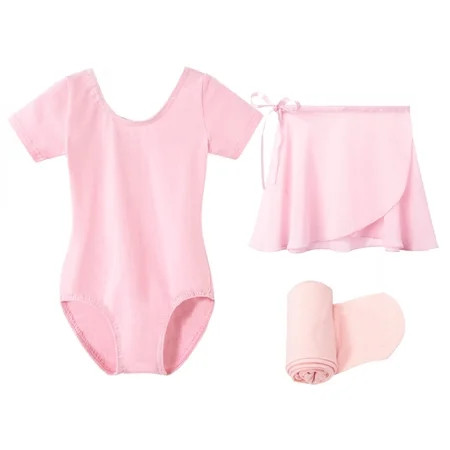 Stelle Ballet Short Sleeve Leotard with Separate Adjustable Tie Skirt Tights Dance Dress Outfit for Girls Ballet Pink 2-3T | Walmart (US)