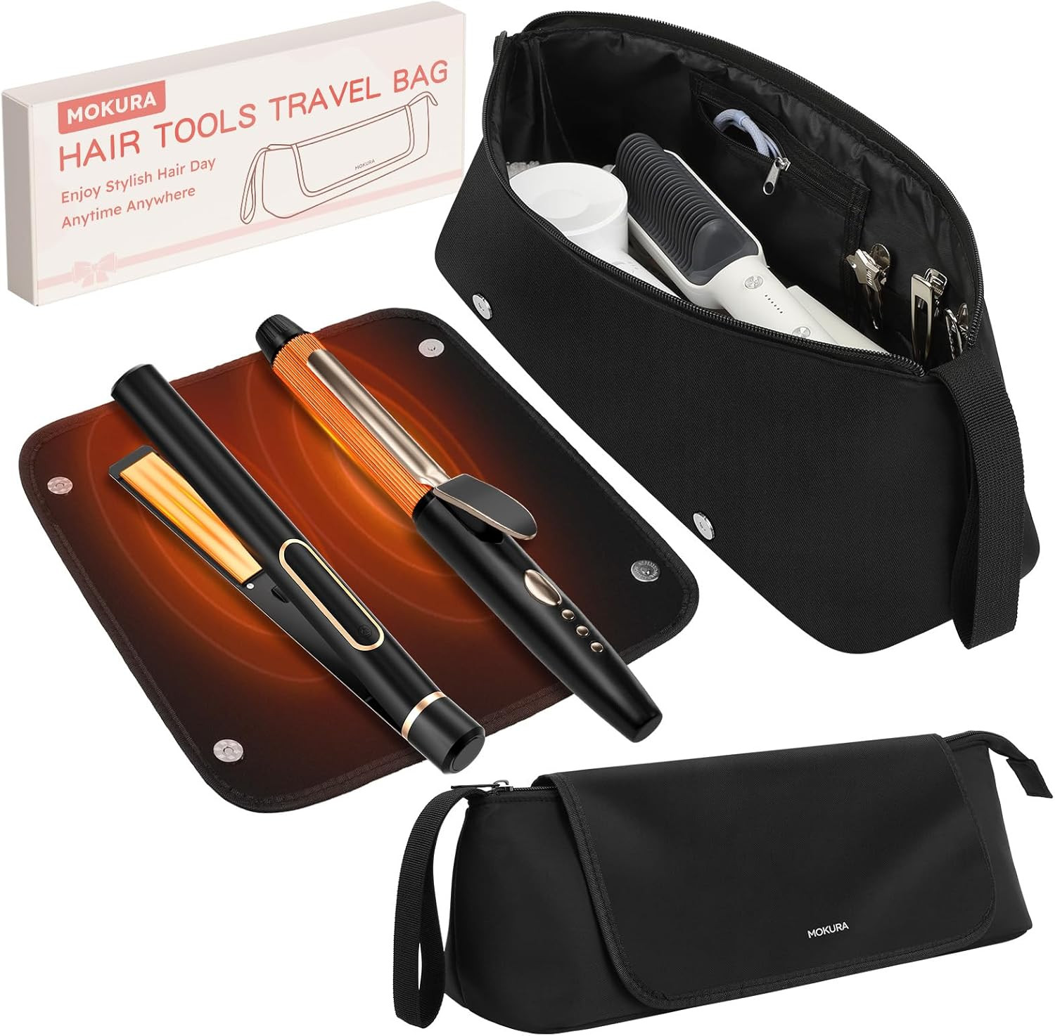 MOKURA Hot Hair Tools Travel Bag with Heat Resistant Mat Removable, Hair Accessories Organizer Ca... | Amazon (US)