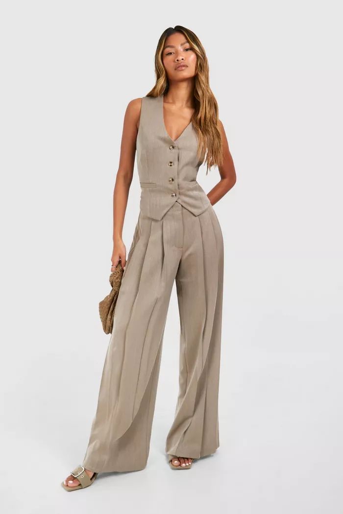 Linen Look Extreme Pleat Wide Leg Trousers | boohoo (US & Canada)