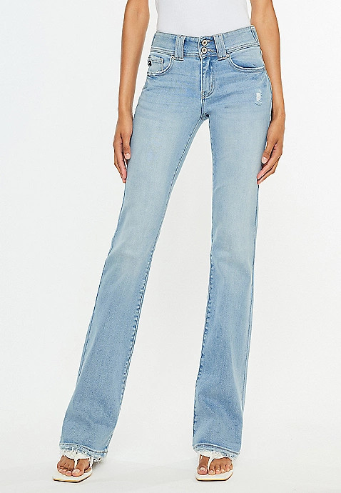 KanCan™ Mid Rise Double Button Frayed Hem Bootcut Jean | Maurices