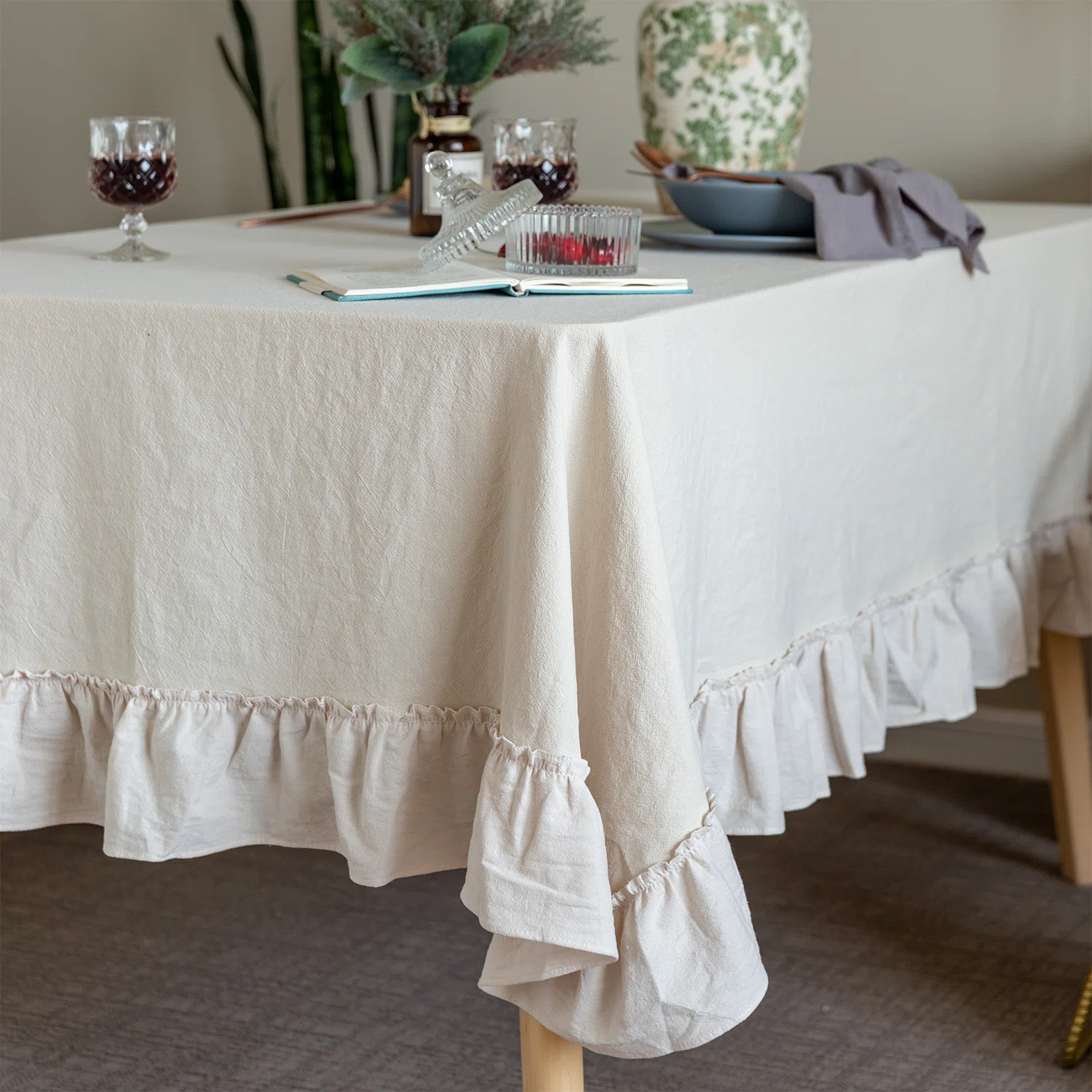 Lory Season Retro Farmhouse Ruffle Tablecloth Cotton Flounces Trim Washable Table Cover Tableclot... | Wayfair North America